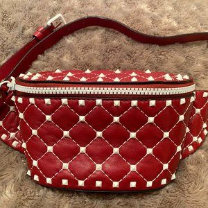 Valentino Red Leather Rockstud Spike Belt Bag